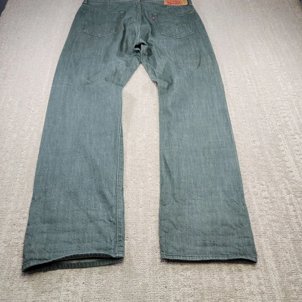 Levis 501 Jeans Men‎ 35x32 READ* White Oak Cone Denim Straight Button Fly Green